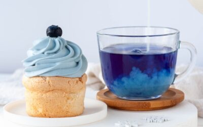Butterfly Pea Tea Frosted Vanilla Cupcakes